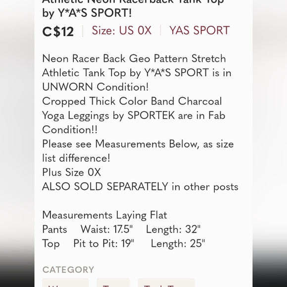 🆕Plus ATHLETIC SET!! SPORT-TEK Crop Pants & Y*A*S SPORT Neon Racer Back Tank! - Picture 6 of 6